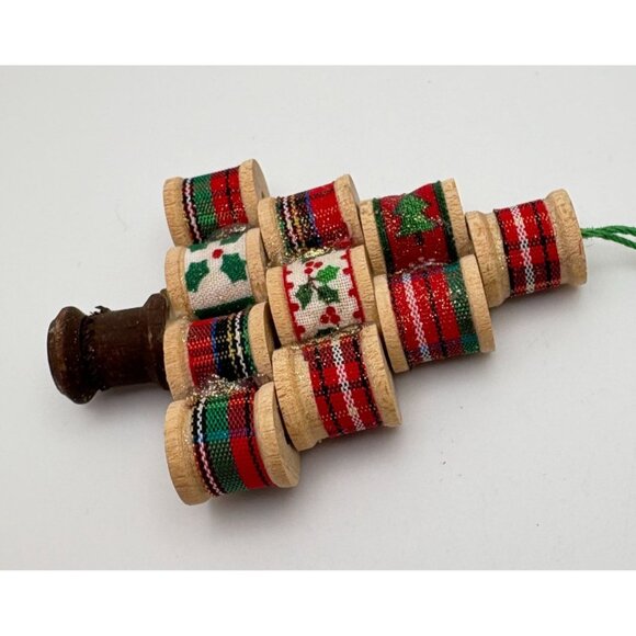 Vintage Sewing Spools Christmas Tree Ornament Holiday Ribbon Design Handmade - Picture 4 of 6